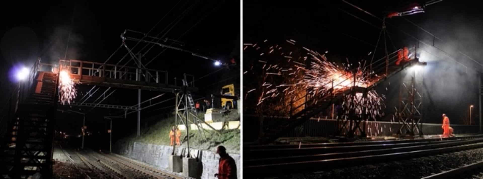Image - Travaux nocturnes au-dessus des voies CFF à Colombier